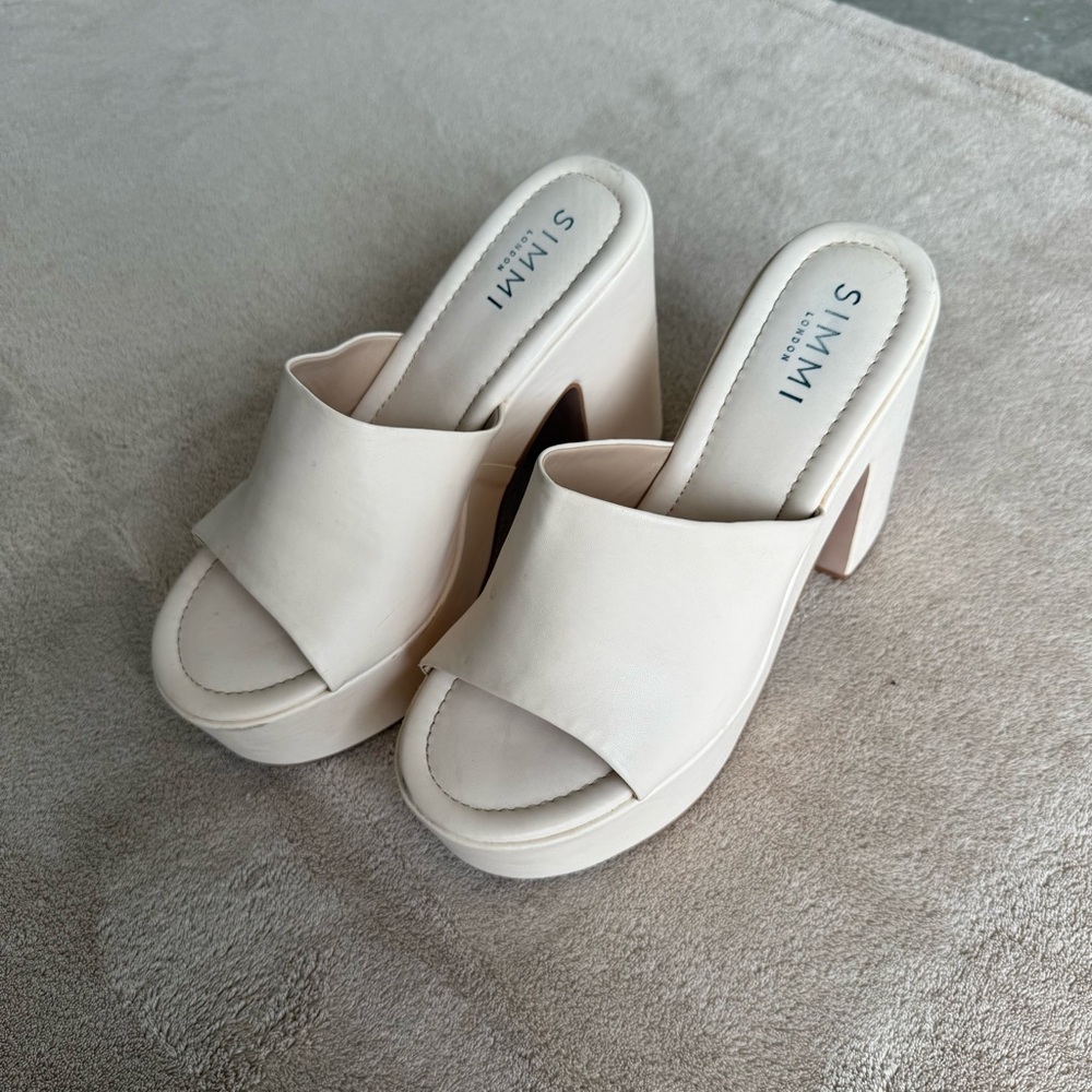 Cream/Light Pink Platform Mules
